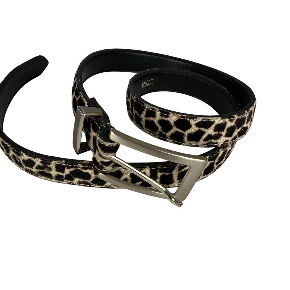 Elite Fresno California Giraffe Print Calf Hair Leather Belt Large Silver